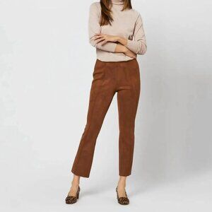 Ann Mashburn Faye Cropped Seamed Pant in Cognac Vegan Suede